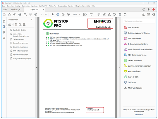 Angepasster Report mit eigenen Logos