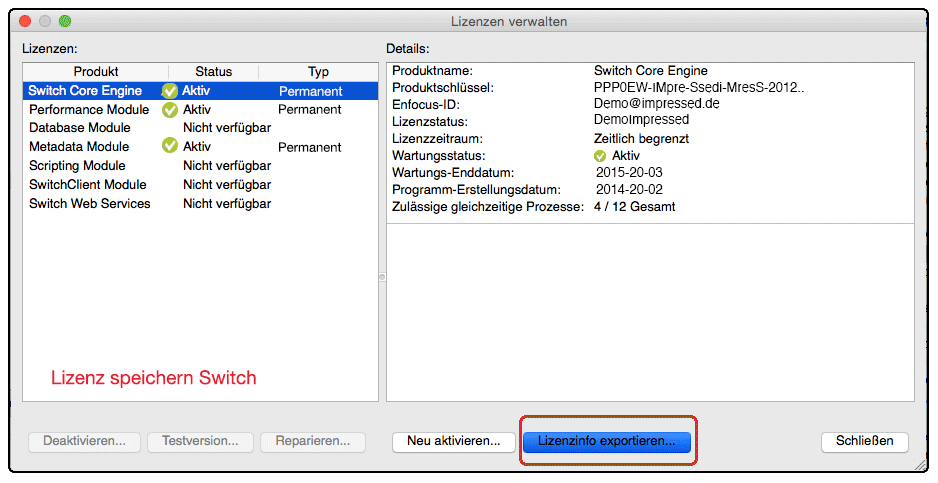 Der Lokale Lizenz Manager speichert alle lokalen Lizenzen
