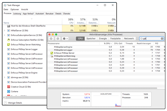 Prüfung erfolgt im Windows Taskmanager ob alle Prozesse beendet wurden