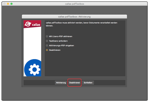 Auswahl des Menüpunktes Deaktivieren