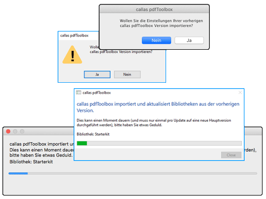 Nach dem ersten Start wird nach einer Konvertierung/Übernahme gefragt