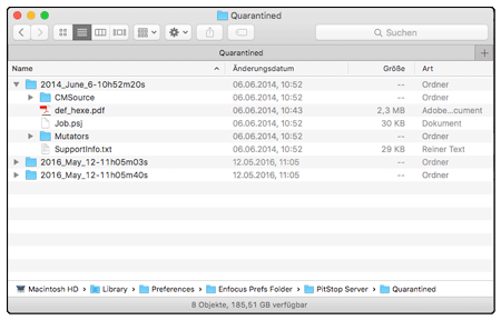 Datei werden bei Problemen aus Karatäine Job abgelegt in einem voreingestellten Ordner