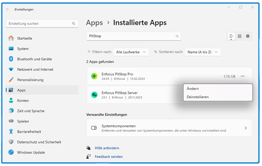 Mit Hilfe des Betriebssystems kann ein Programm deinstalliert werden