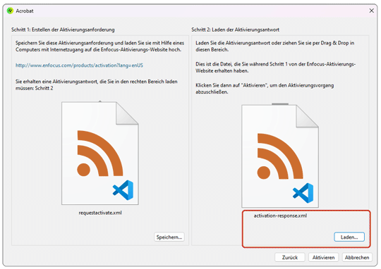 Import der Aktivierungsantwort