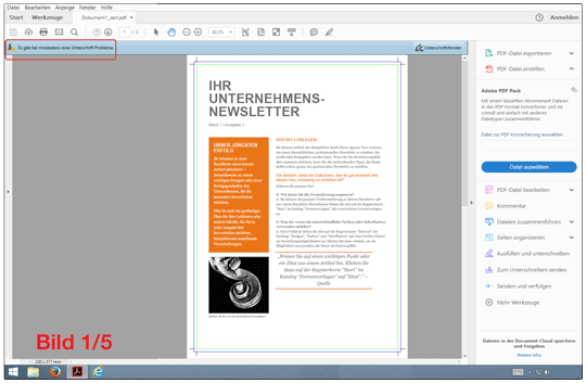 Eine Unterschrift wird benötigt