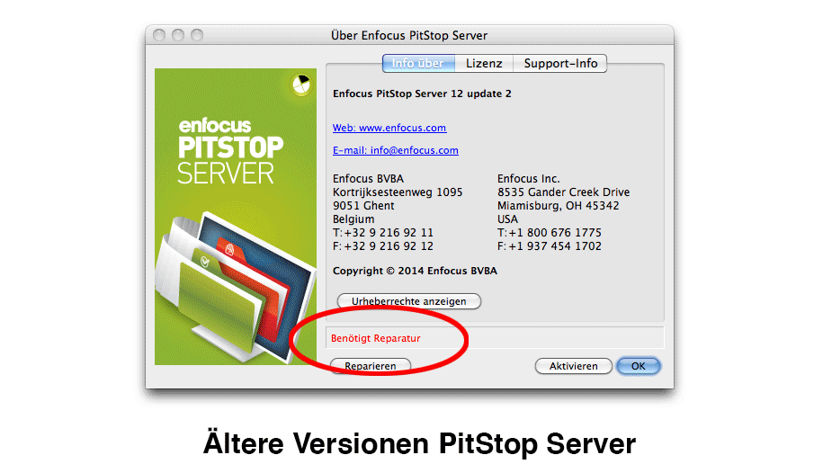 Ein Hinweis sollte die Lizenz defekt sein