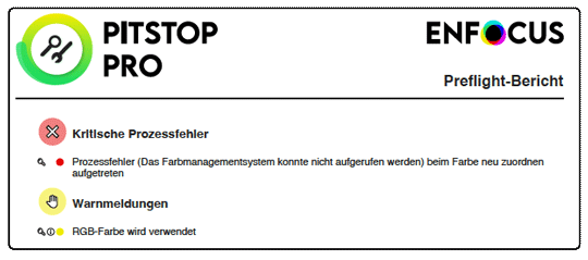 Der Bericht zeigt einen kritischen Prozessfehler im Bereich Farbmanagement an