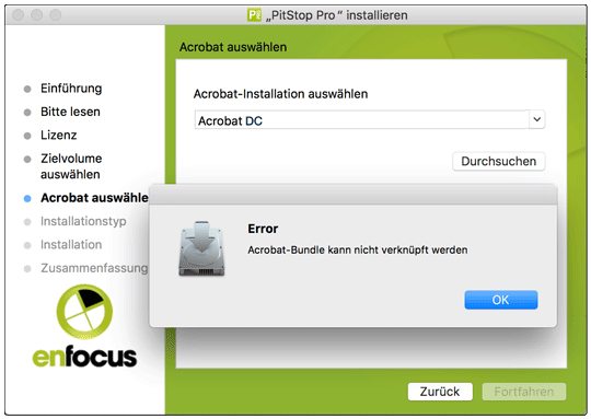 Der Installer zeigt ein Bundle Problem