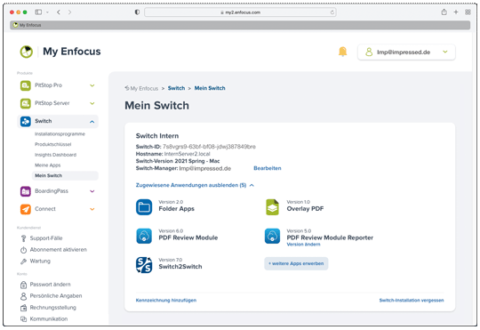 Die Enfocus ID zeigt die Informationen der Installationen