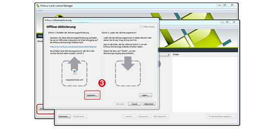 Die Aktivierung erfolgt in Einzelschritten beginnend mit der Auswahl OFFLINE