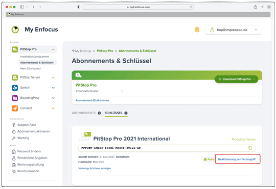 Eine Deaktivierung über die Enfocus ist nur einmalig möglich
