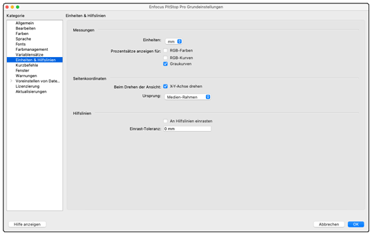 Die Grundeinstellungen von PitStop müssen danach neu festgelegt werden