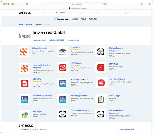 Appstore Übersicht der Impressed Apps