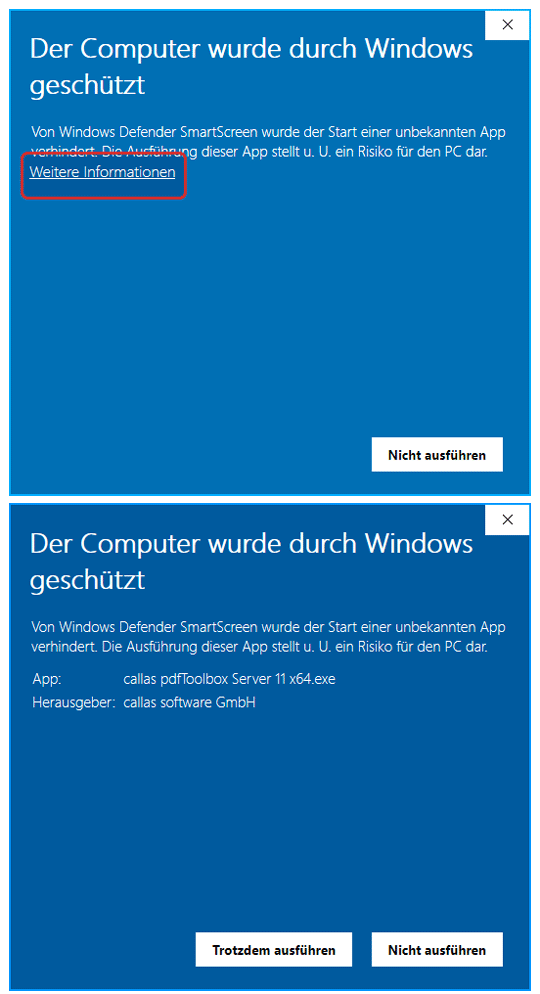 Windows Sicherheitsabfrage über das Ausführen von Programmen