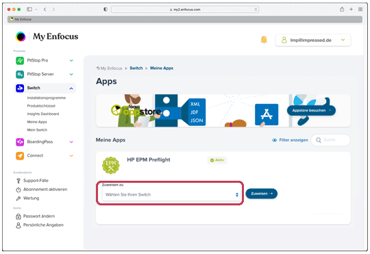 Es besteht die Möglichkeit bei mehr als eine Switch Verwaltung die Aufwahl welche Installation die App verwenden soll.