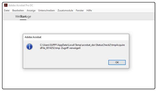 Fehlermeldung beim Start von Acrobat: PitStop Pro Zugriff verweigert