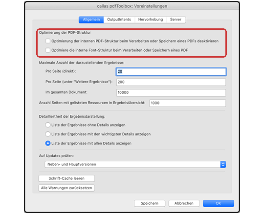 in der Grundeinstellung kann das Optimieren eingeschaltet werden.