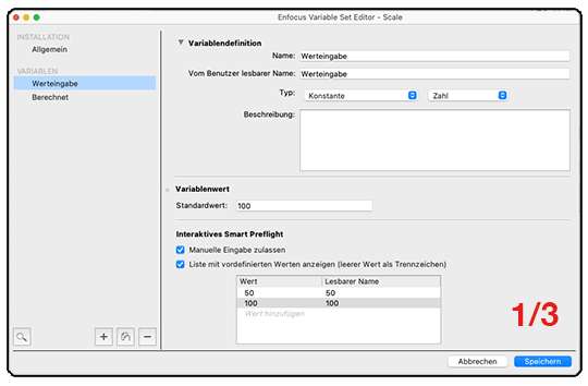 Berechnung der Werte mit Hilfe des Variablenwertes