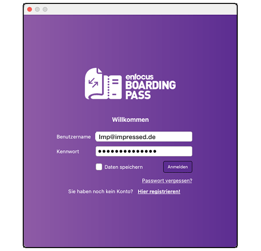 Nachdem Programmstart ist eine Enfocus ID Anmeldung erforderlich
