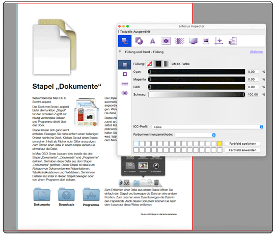 Der PitStop Inspektor zeigt Informationen der Auswahl, die Markierung der Auswahl in der PDF Datei fehlt