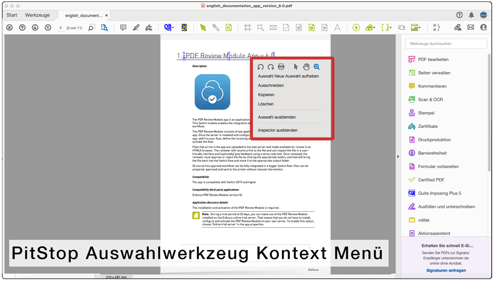 Mausklick-Rechts fehlen die PitStop Werkzeuge im Kontextmenü
