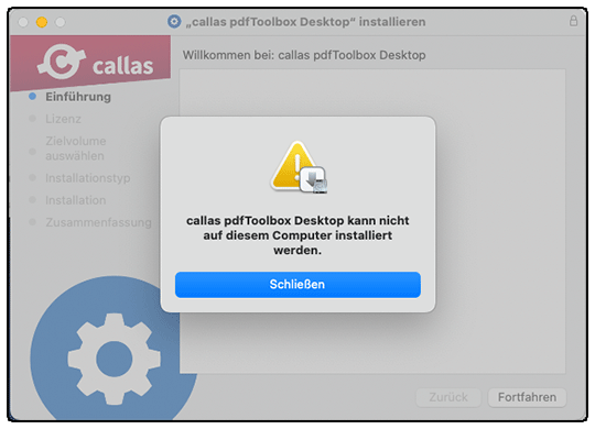 Installer meldet: Die Version kann auf diesem Computer nicht installiert werden.