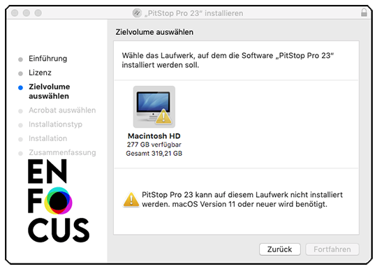 macOS Installer weißt auf zu neues Betriebssysten hin