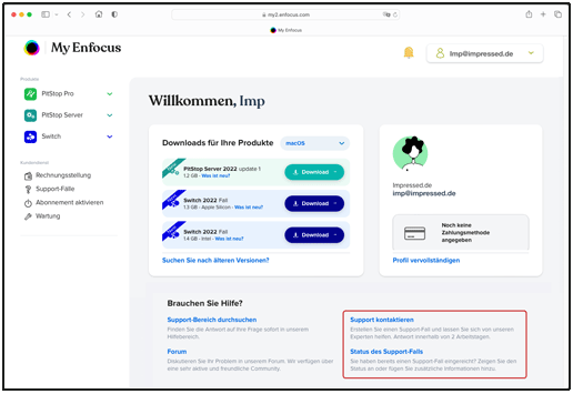 In der Enfocus ID kann ein Support Case erstellt werden