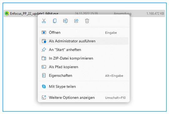 Installer mit Maus-Rechtsklich als Administrator ausführen wählen