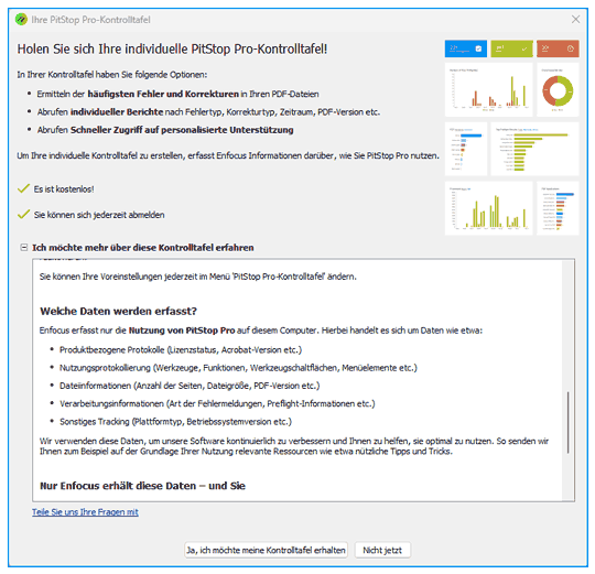 Die Kontrolltafel zeigt alle Information zur Datennutzung an in einem Memü-Bereich Ich möchte mehr erfahren