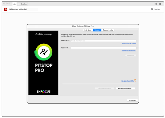 Abmelden aud der Enfocus ID in PitStop Pro