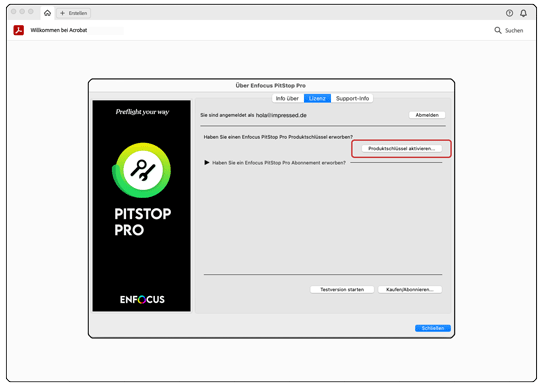 Produktschlüssel aktivieren Button verwenden