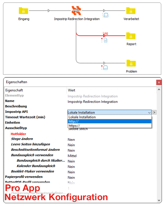 Konfiguration der Pro App durch Eingabe der Netzwerkpfade.