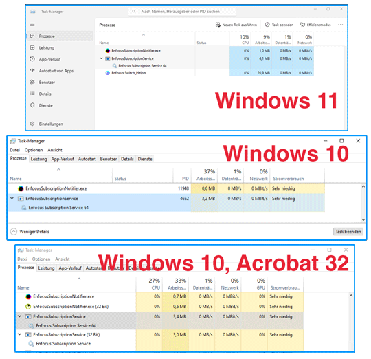 Windows Taskmanager listet den Subscription Service auf zum Task beenden.