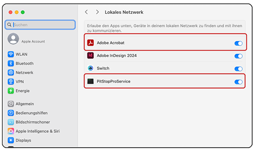 Systemeinstellung-Datenschutz und Sicherheit Lokalen Netzwerk Acrobat Kommunikation erlauben