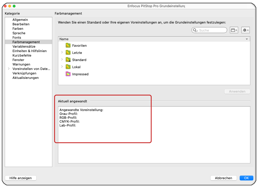 Farbmangement-Einstellung