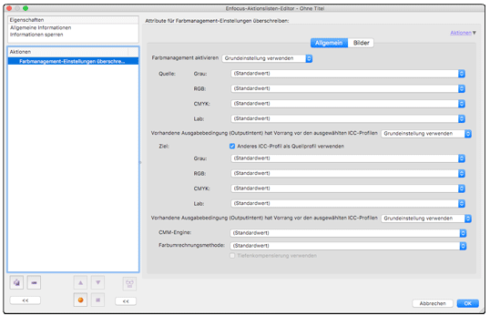 Farbmanagement in der Aktionsliste
