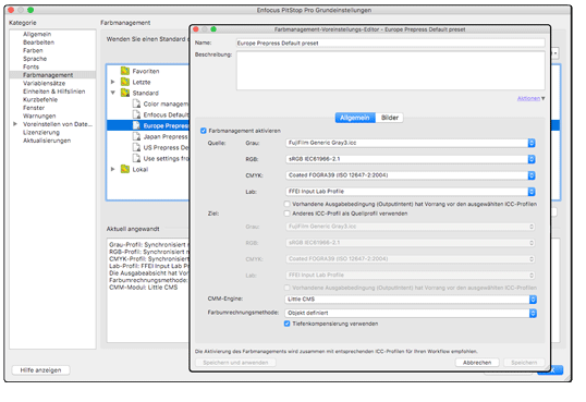 PitStop Pro Grundeinstellung Farbmanagement Einstellung