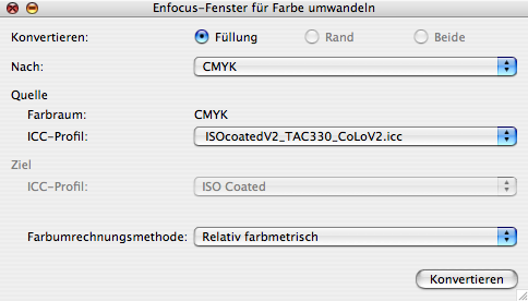 Auswahl des Profiles zur Umwandlung