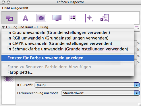 Funktion im Inspektor: Farbe umwandeln